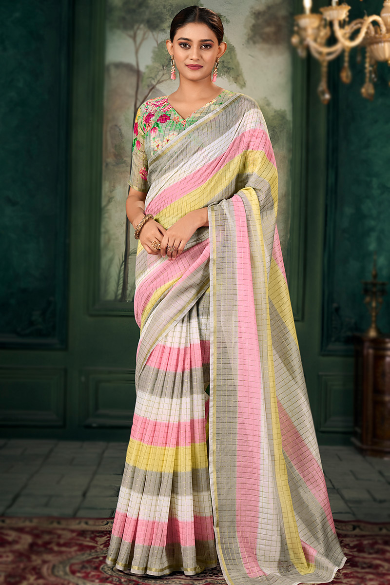 Multi Color Chanderi Printed Casual Wear Saree