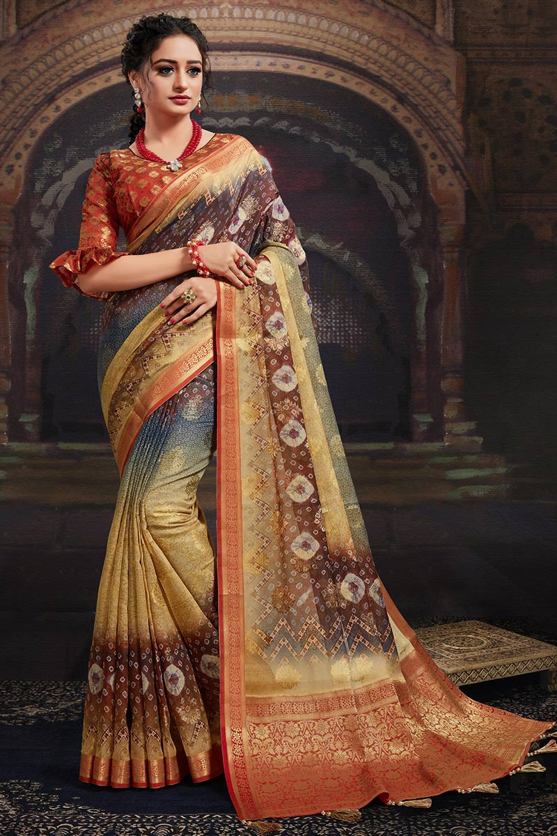 Turmeric Yellow Handwoven two toned Chanderi Saree - Studio Virtues