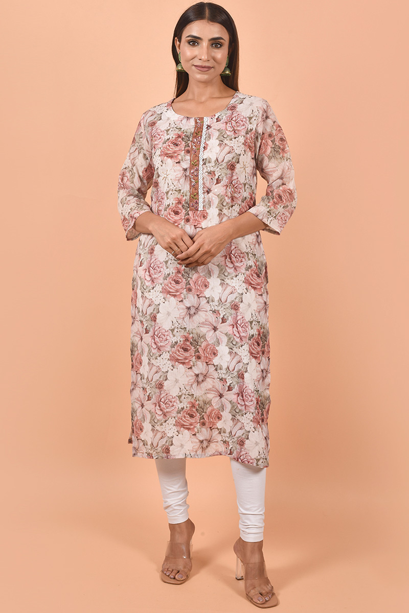 Cotton Multi Color Sequins Embroidered Kurti for Casual Wear