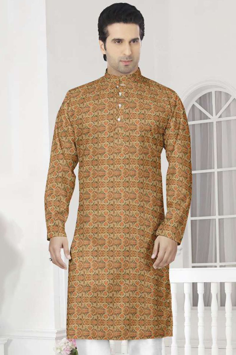 Multi Color Cotton Silk Straight Cut Men's Kurta Pajama