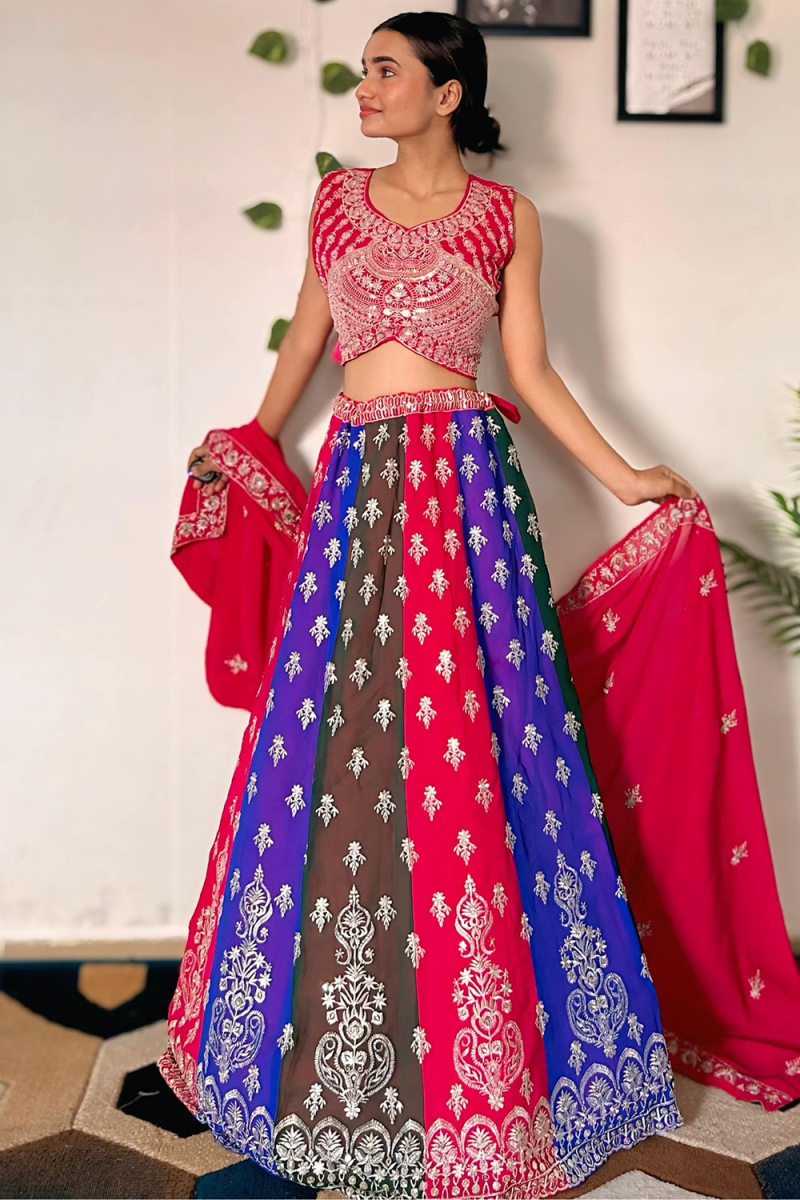 Multi Color Georgette Lehenga With Sequins For Diwali