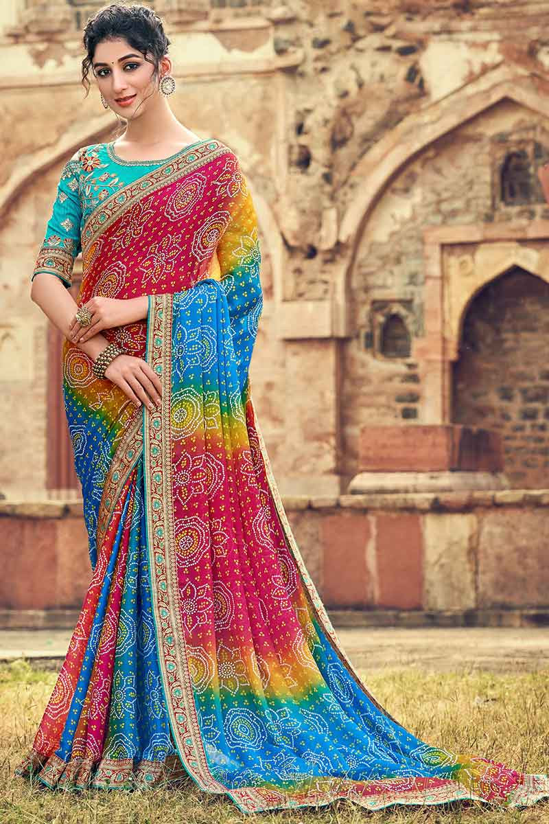 Multi Colour Banarasi Silk Border Saree