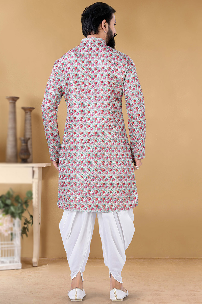 Multi Color Silk Printed Men s Dhoti Kurta