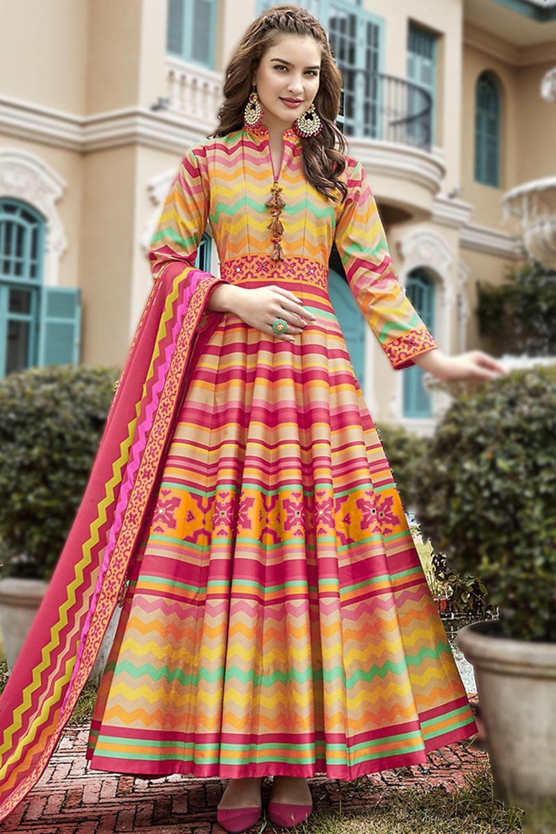 Multi Color Soft Silk Anarkali With Churidar
