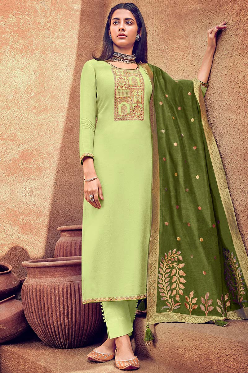 RE - Green Colored Georgette Semi-Stiched Salwar Suit