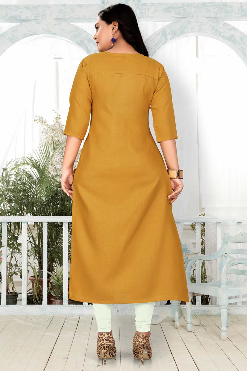 Musturd Yellow Glass Cotton Churidar Suit