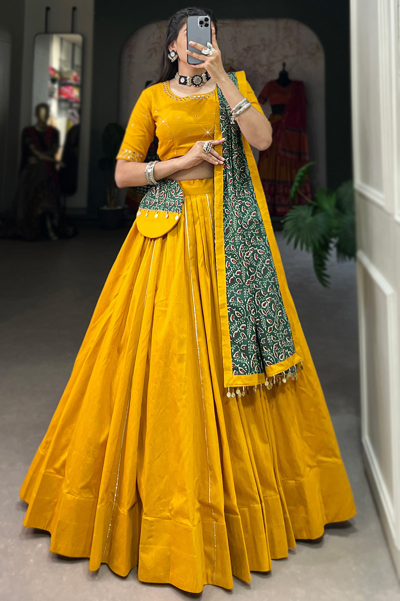 Yellow colour lehenga choli shop