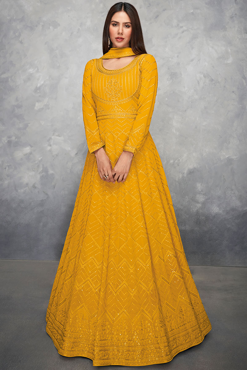 Mustard colour top anarkali