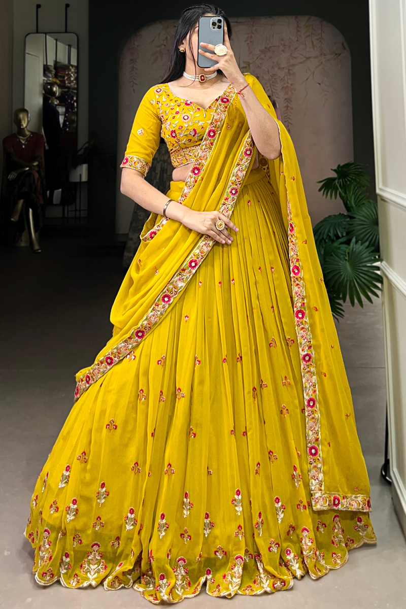 Mustard Yellow Georgette Lehenga for Haldi