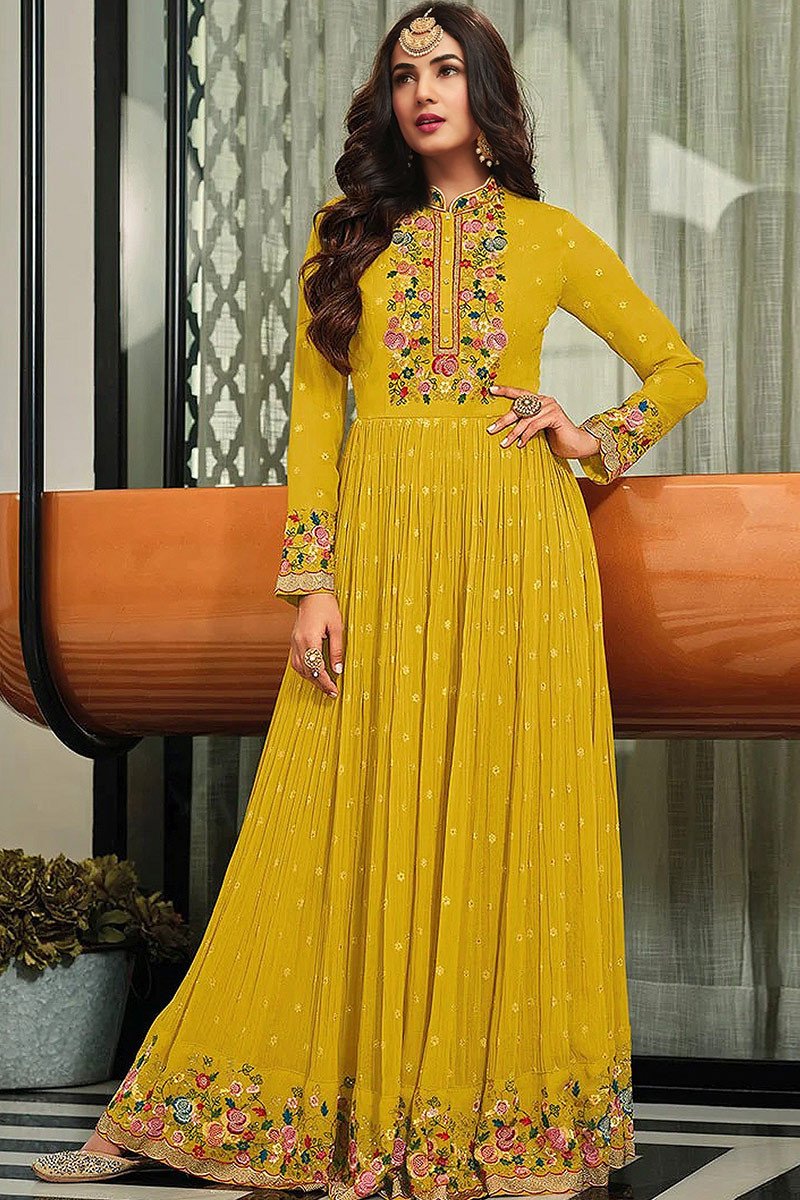 Mustard yellow anarkali sales dress