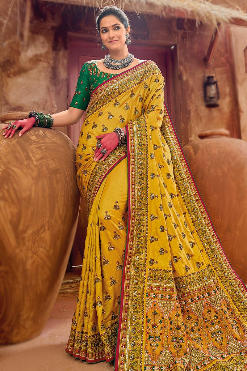 Yellow Color Zari Weaving Work Pure Viscose Saree - Clothsvi