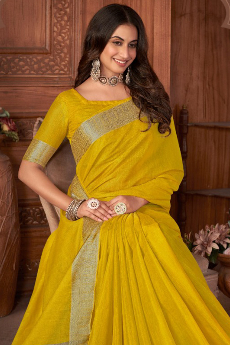 Wedding Shop Woven Zari Silk Mustard Yellow Saree SARV141721