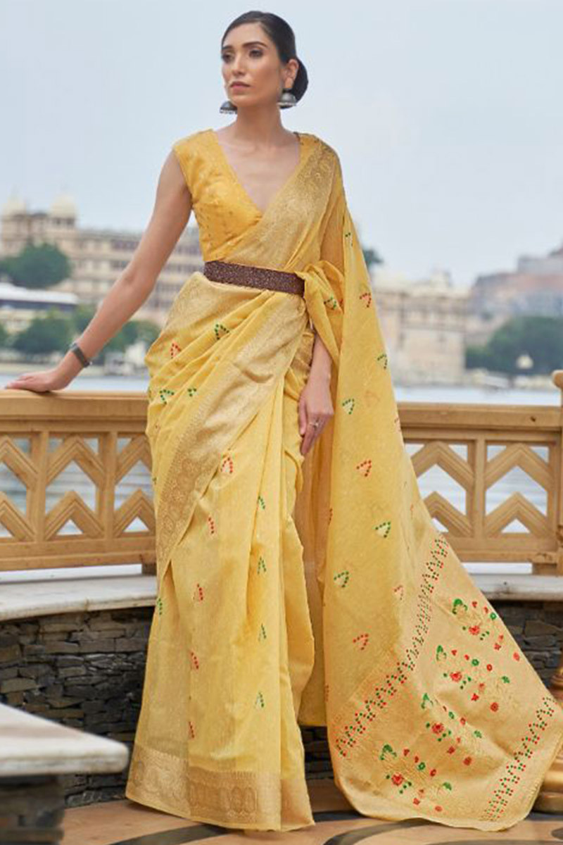 Buy Yellow Designer Party Wear Satin Georgette Sari | Wedding Sarees