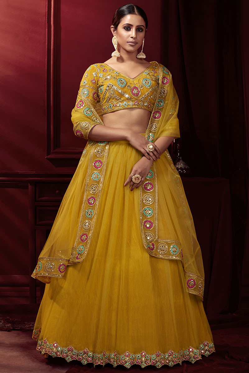 Yellow South Indian Famous Half Saree Lehenga Choli With Blouse and Dupatta  | Half saree lehenga, Half saree designs, Half saree