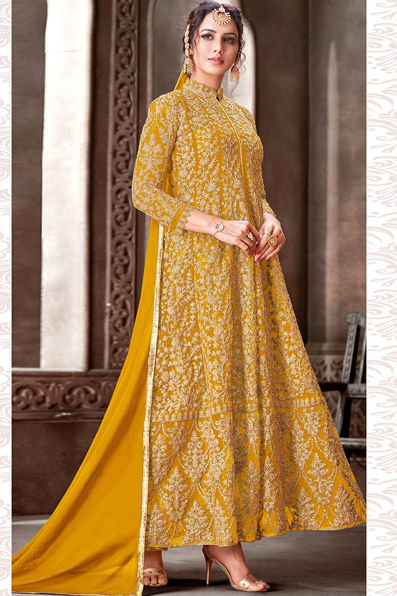 Mustard cheap anarkali suits