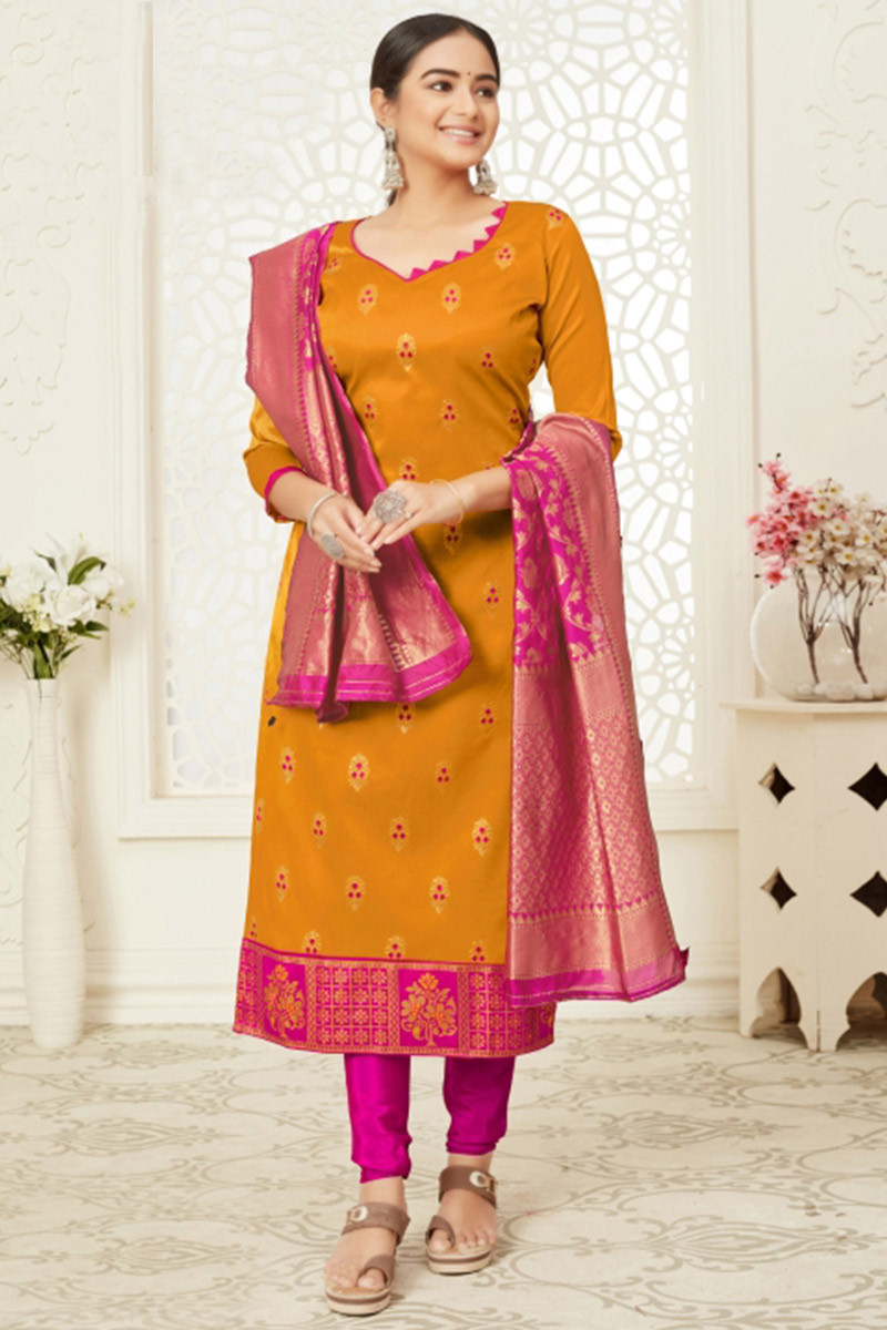 Yellow and top pink churidar