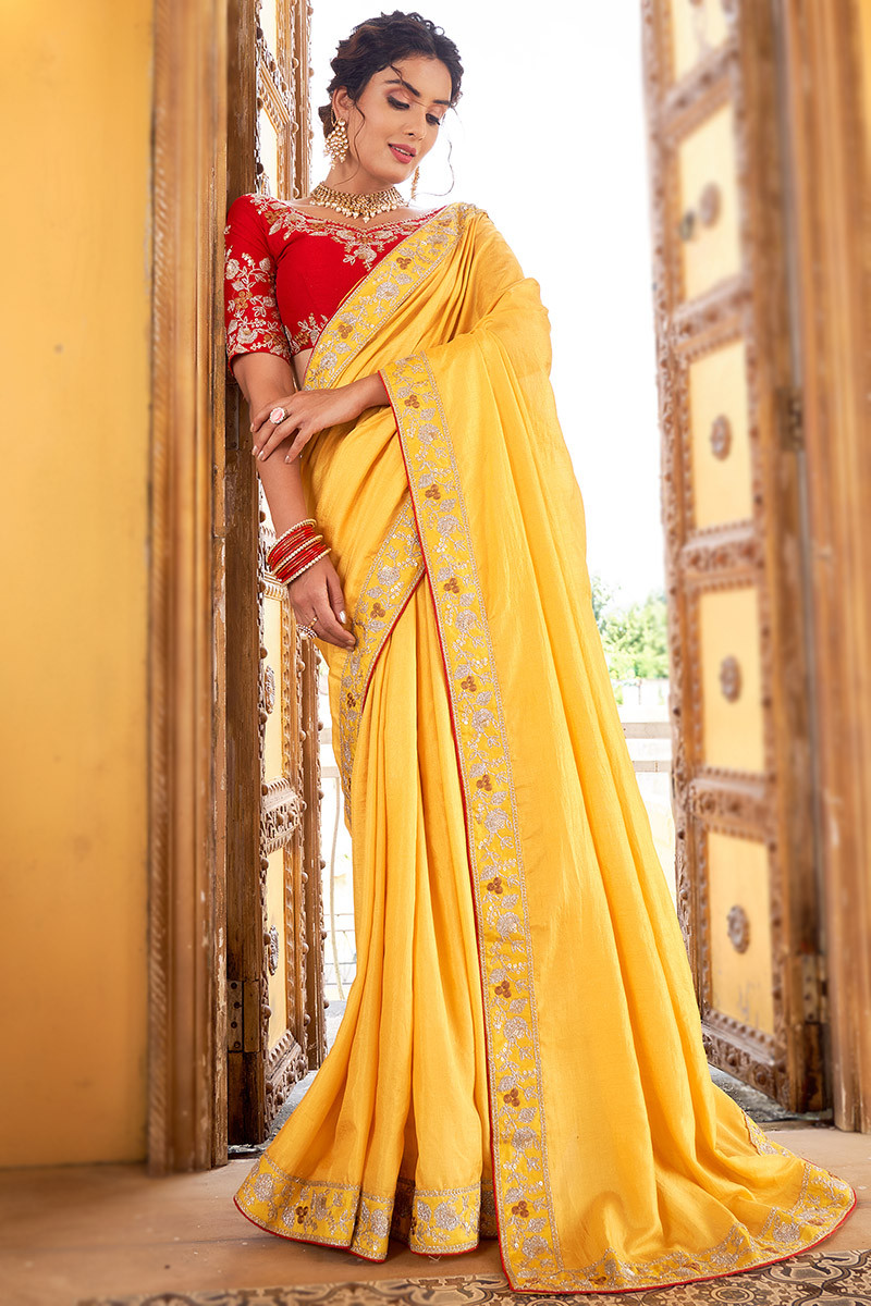 Buy Yellow Saree Habotai Silk Embroidered Zardozi Floral With Blouse For  Women by Rhua India Online at Aza Fashions.