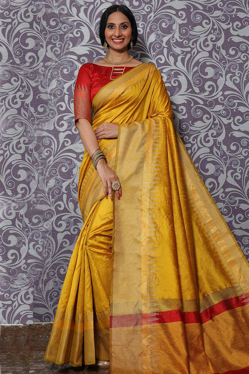 Mustard Yellow Color Banarasi Silk Designer Saree with Woven Pallu and –  fashionnaari