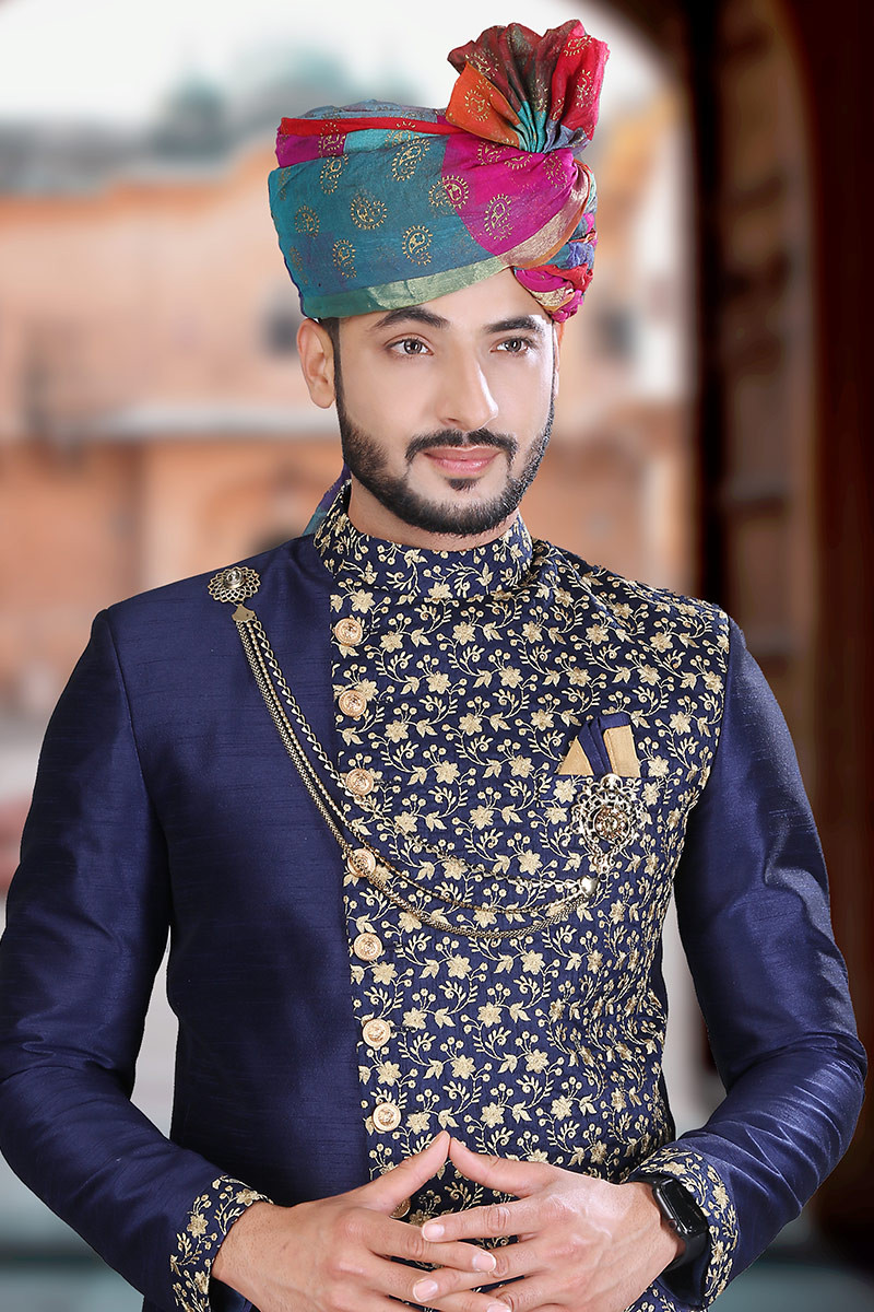 Buy Rajputana Men's Classic Italian Fabric Bandh Gala Jodhpuri Suit (Navy  Blue, 38) at Amazon.in