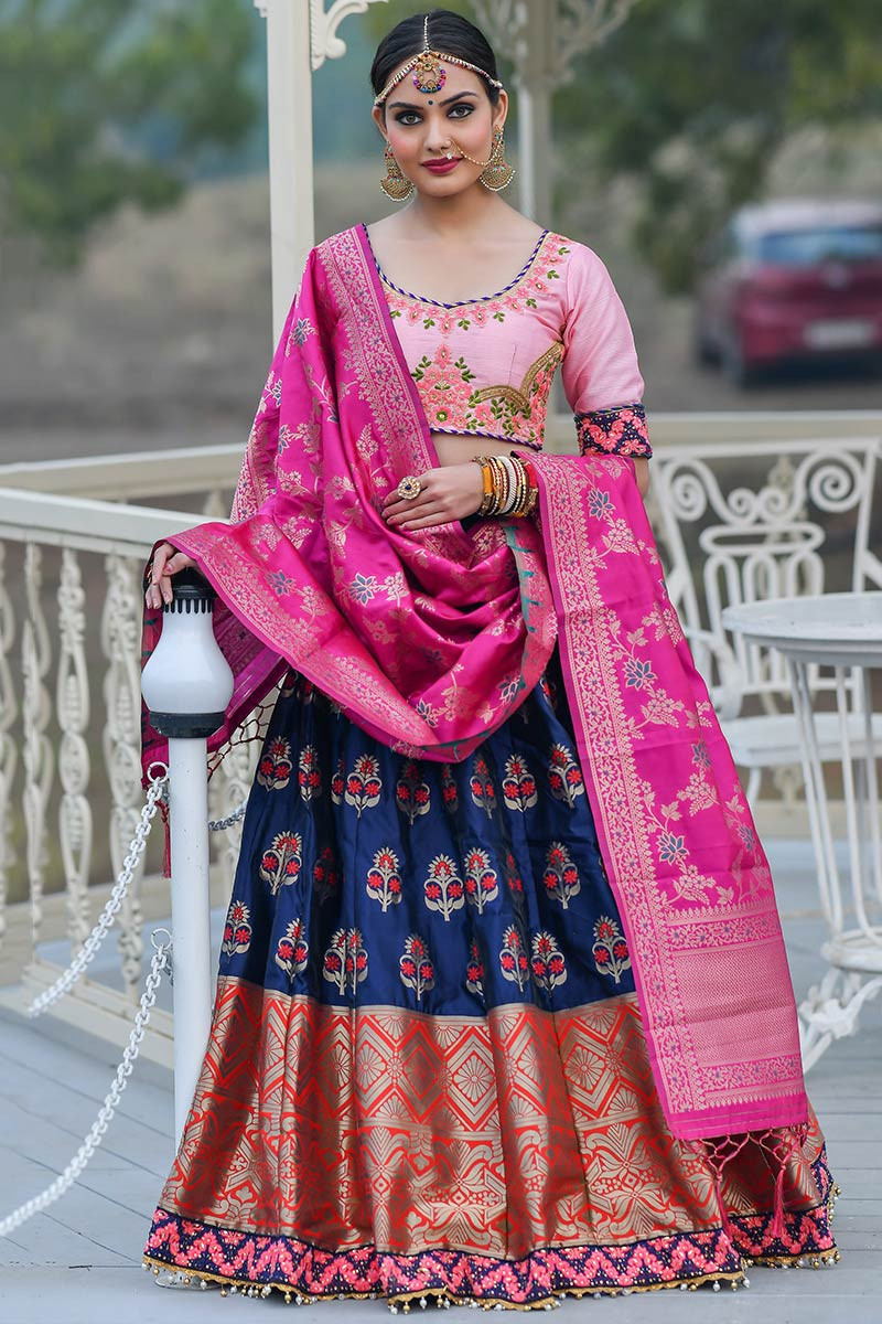 Sky Blue And Pink Ladies Wedding Lehenga, Size: Free Size at Rs 4099 in  Surat