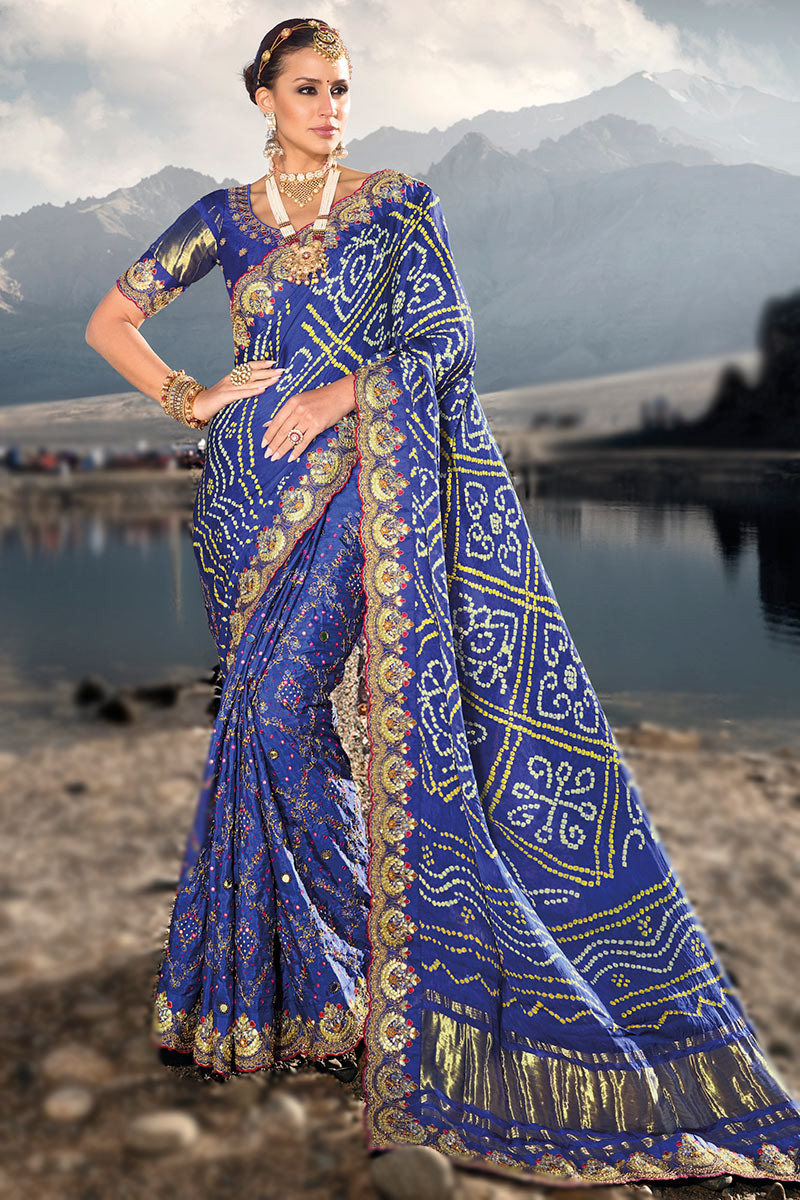 Royal blue silk shop saree for wedding