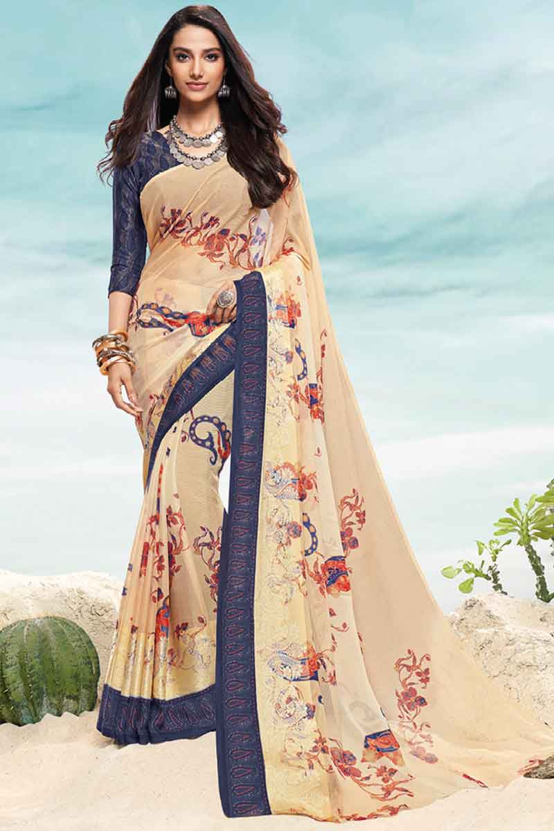 Peach and navy blue saree top