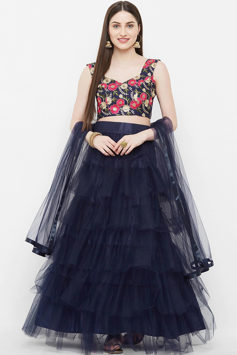 Navy Blue Lehenga With Resham Work