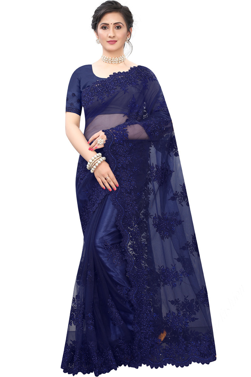Navy blue net saree top