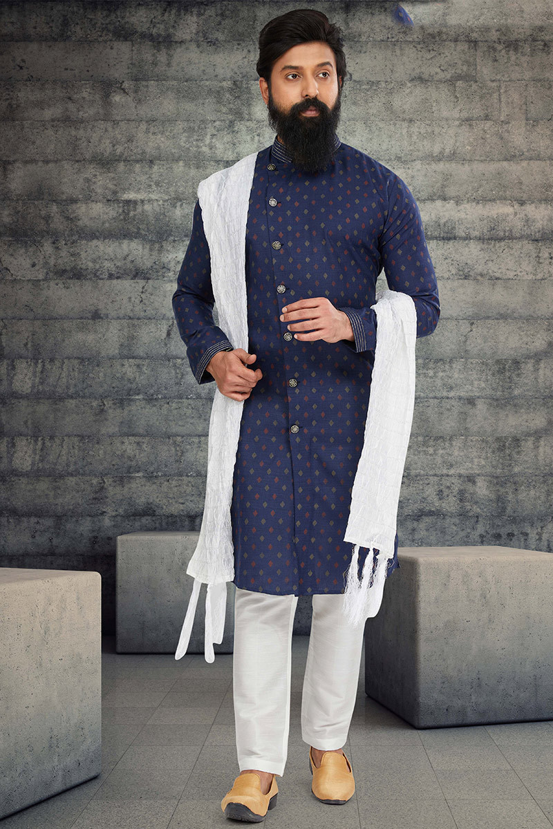 Navy blue indo western sherwani store