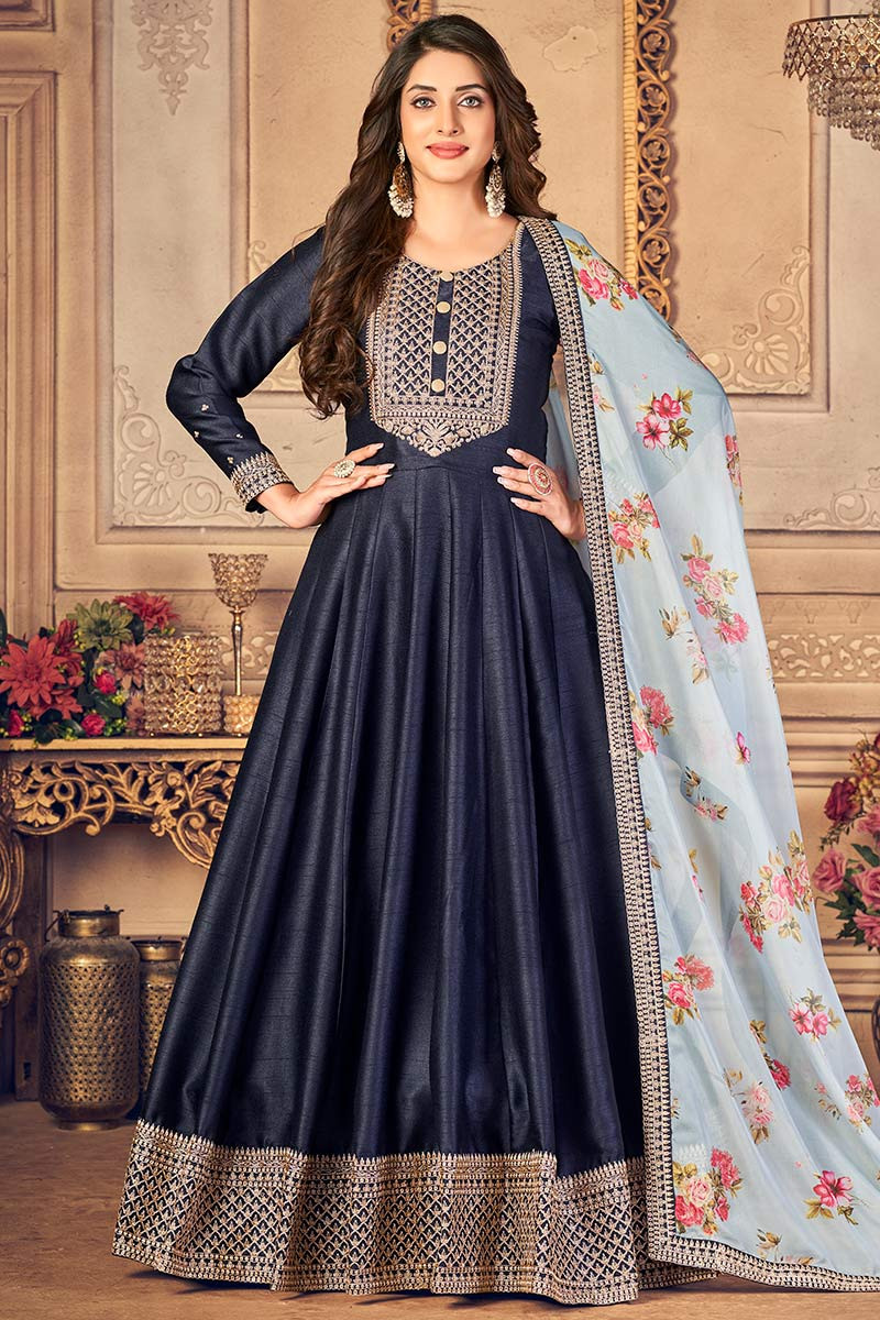 Online Shopping Navy Blue Anarkali Suit with Dori Work LSTV118570