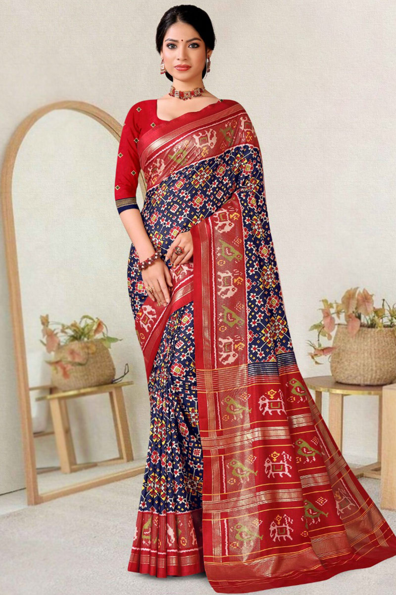 Adorable Woven Patola Silk Blue Designer Saree