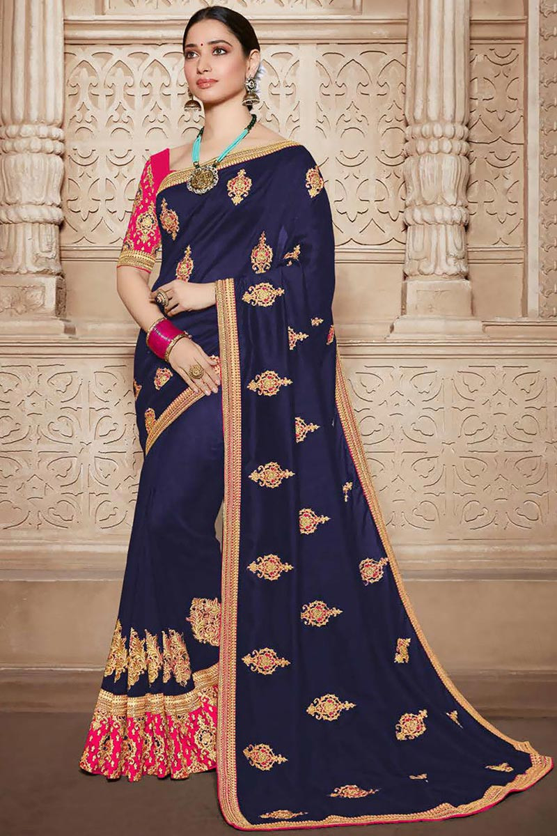 Navy blue saree with yellow blouse shop