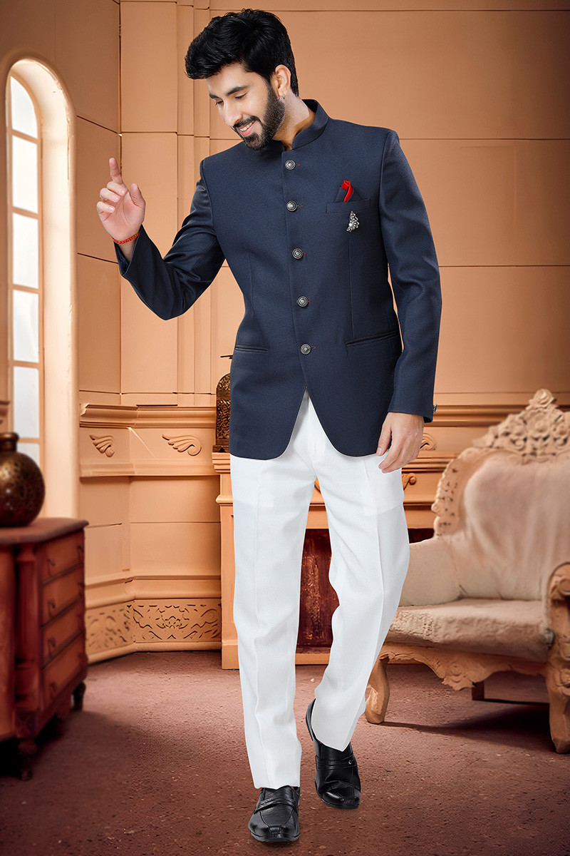 Plain terry rayon dhoti on sale sherwani in navy blue