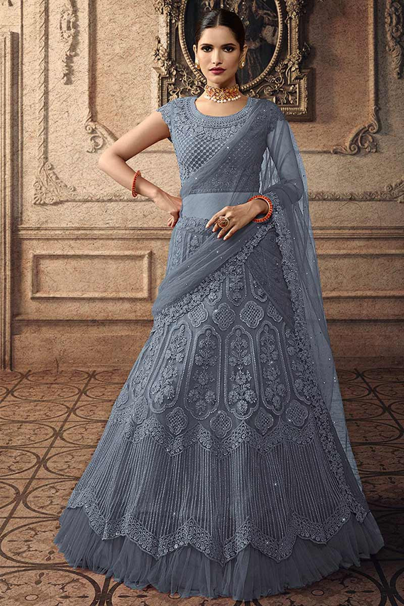 Buy Designer Gray Fancy Thread Work With Sequence Work Lehenga With Designer  Blouse Indian Style Dupatta Party Wear Lehenga Choli Online in India - Etsy  | Designer lehenga choli, Lehenga choli online,