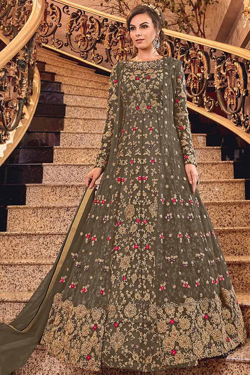 Buy Eid Special Net Wedding Anarkali Gown In Seaweed Green Colour Online LSTV04738 Andaaz Fashion