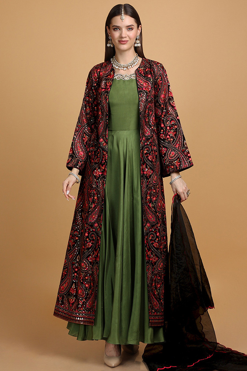 Unique Fashion Green Gown with Patch Work LSTV122548