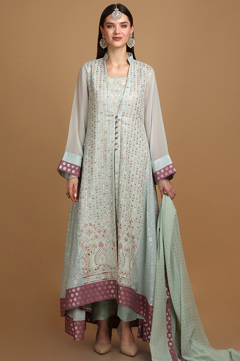 Shop Ethnic Anarkali Suit - Lucknowi Floor Length Corn Yellow Suit –  Empress Clothing