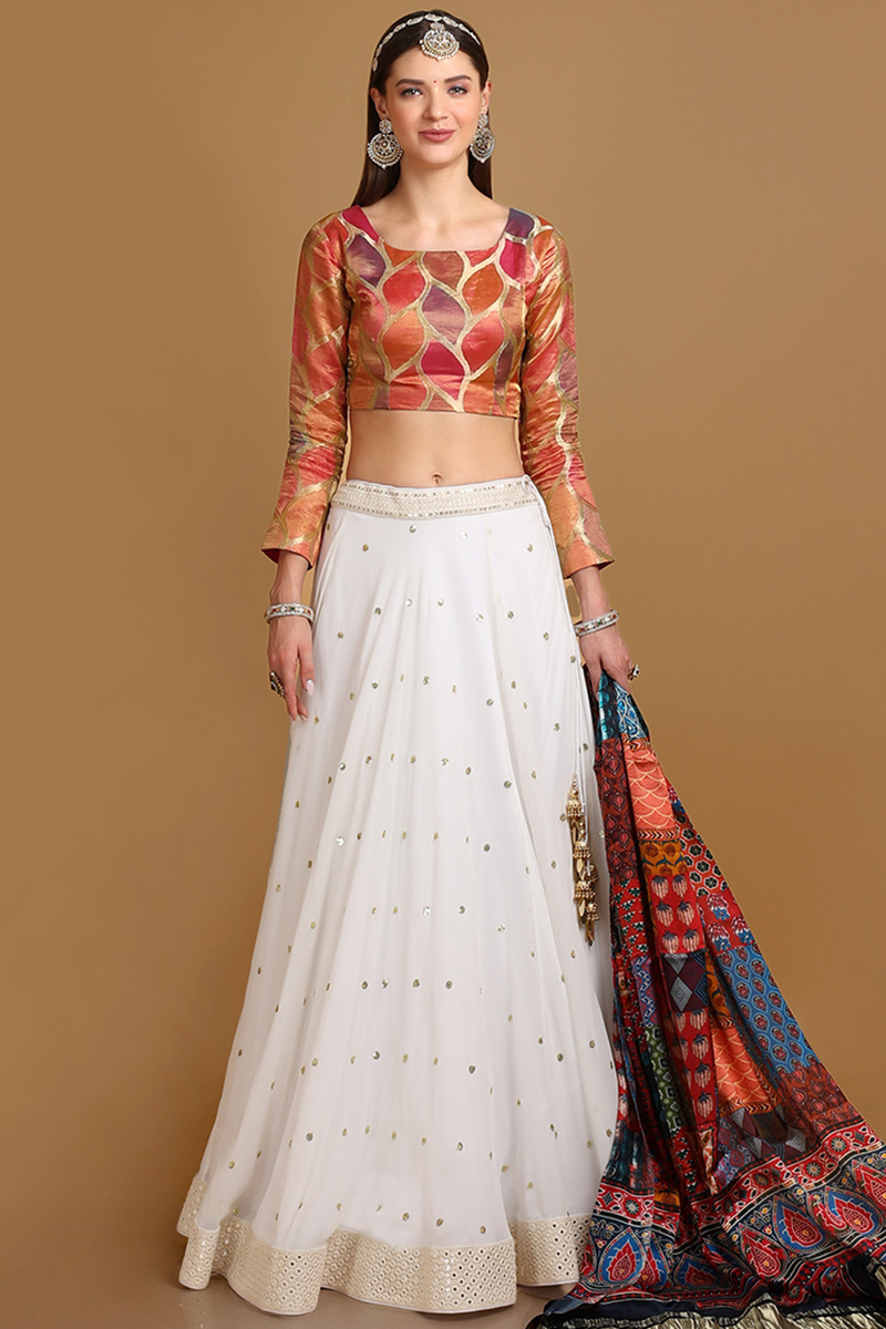 White Traditional Georgette Lehenga for Wedding & Party
