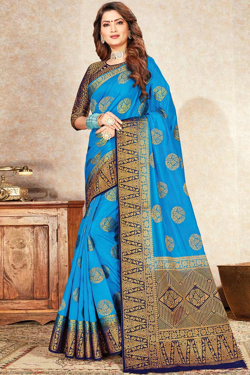 Sky Blue Nylon Chinon With Two Tone Saree