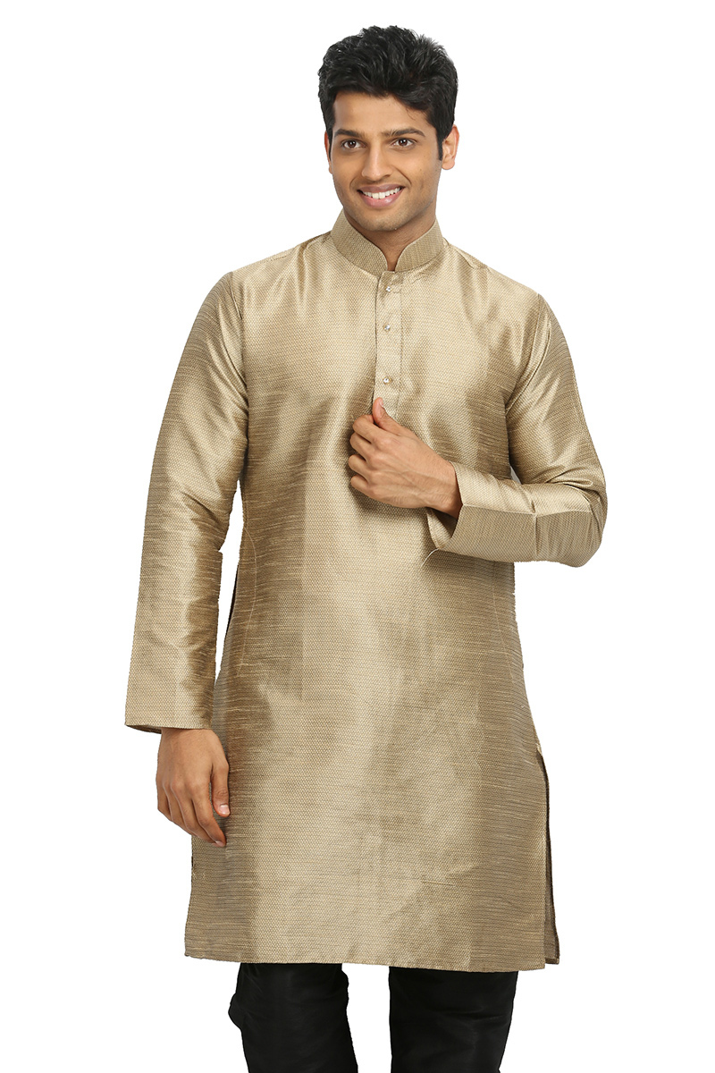 Oat Beige Art Silk Men Kurta