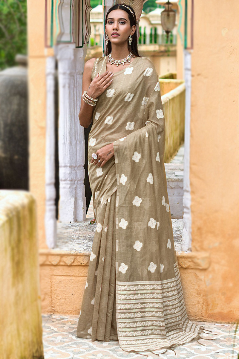 Buy Bagru Block Printed Mul Cotton Saree - Dull Mustard, Black & Beige  Online