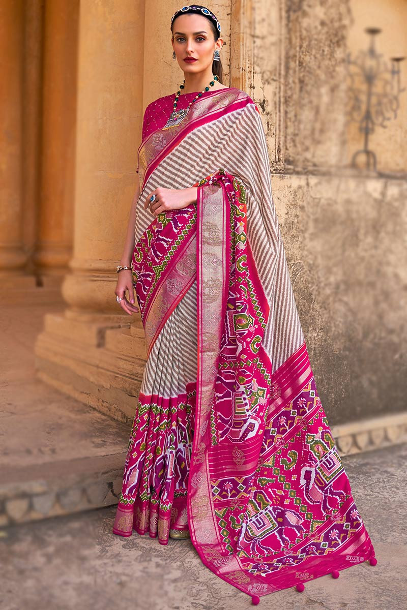 Pink and off white saree shop