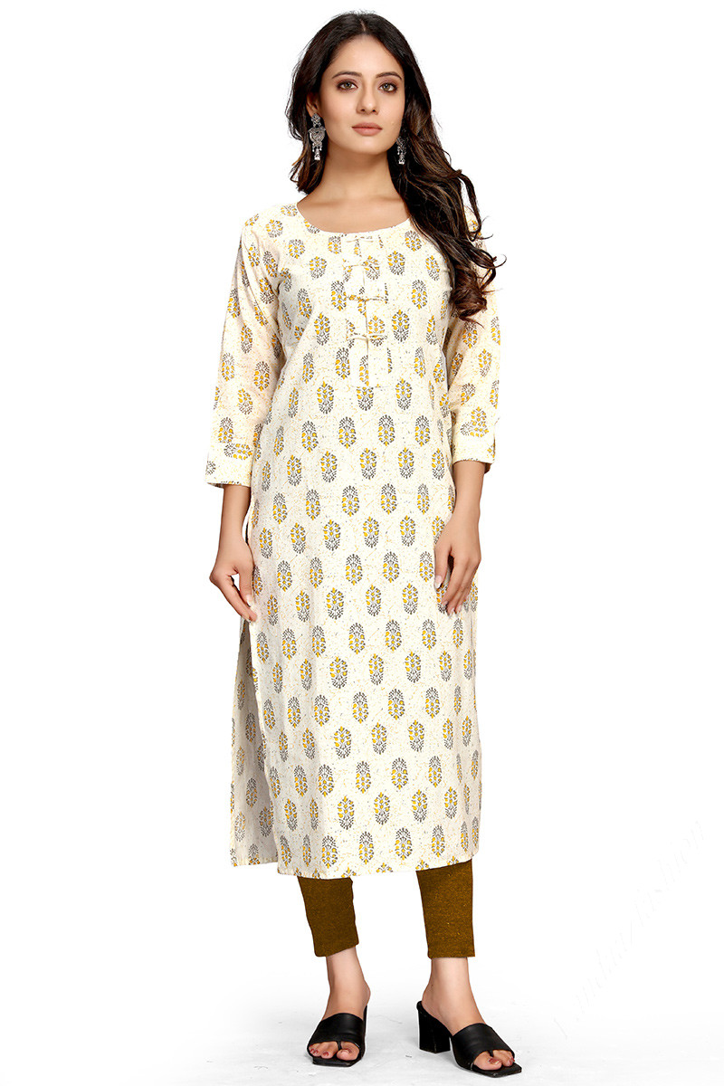 Buy Gorgeous Off White Cotton Straight Cut Kurti LKV001893