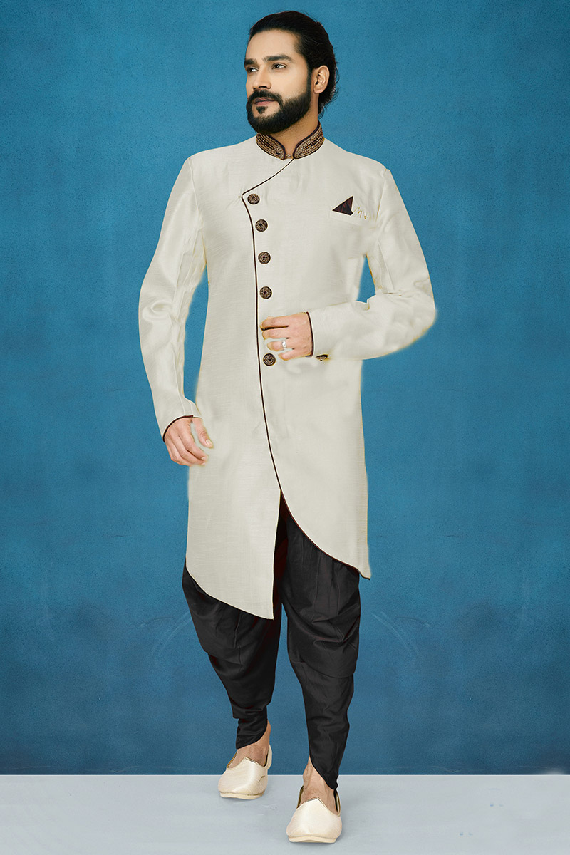 Off White Dupion Silk Men's Sherwani