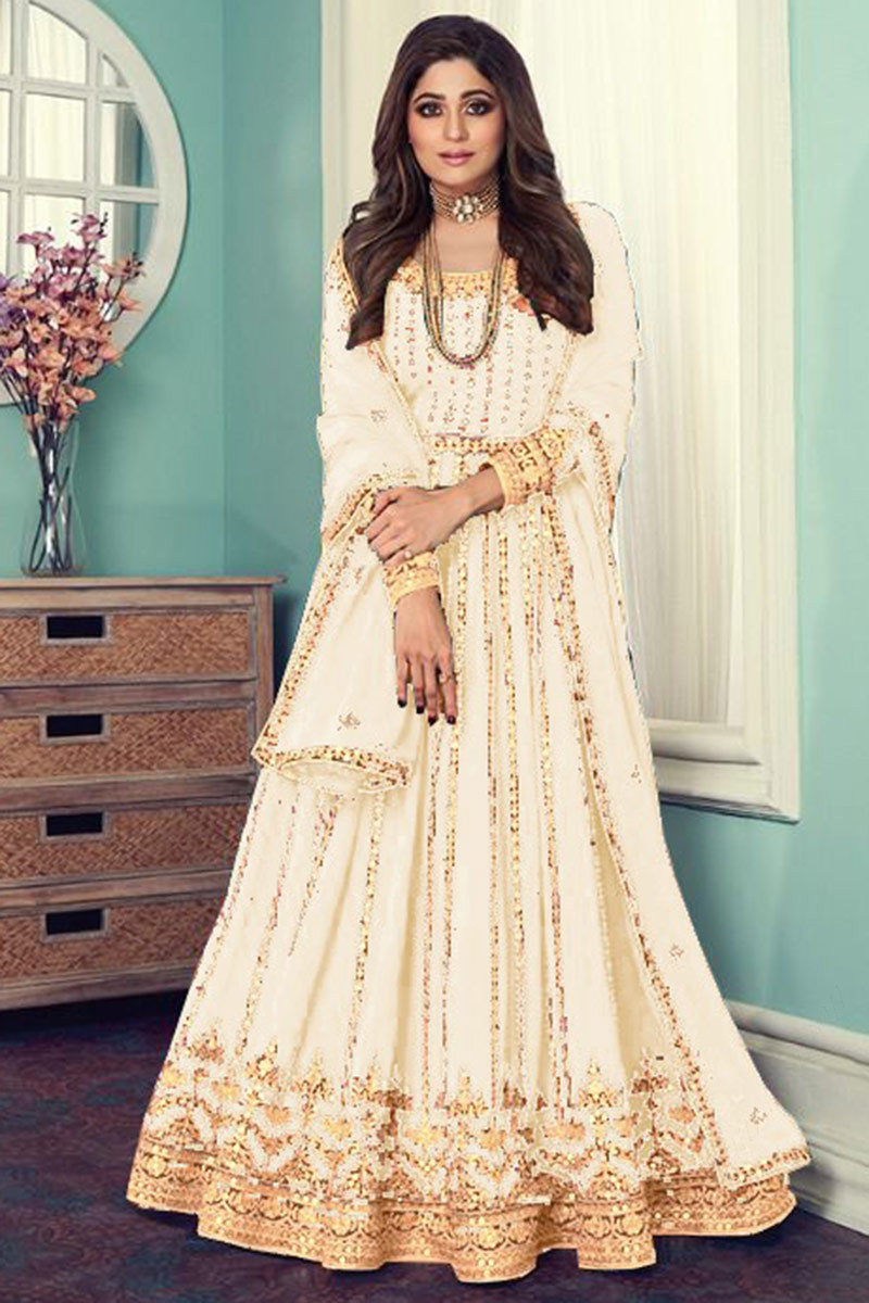 White anarkali suits bollywood store