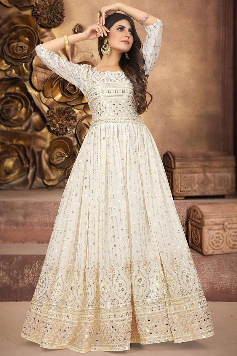 Long embroidered on sale gown