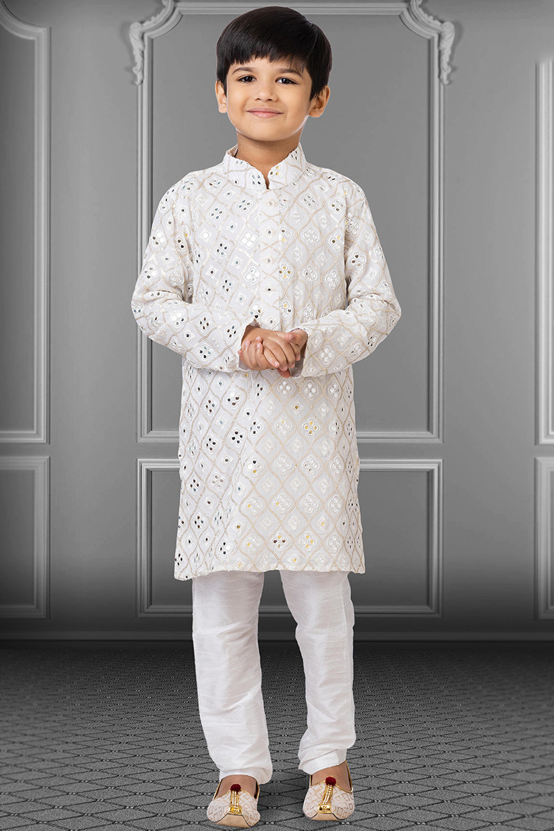 Georgette Off White kid s Kurta churidar MKPA04255