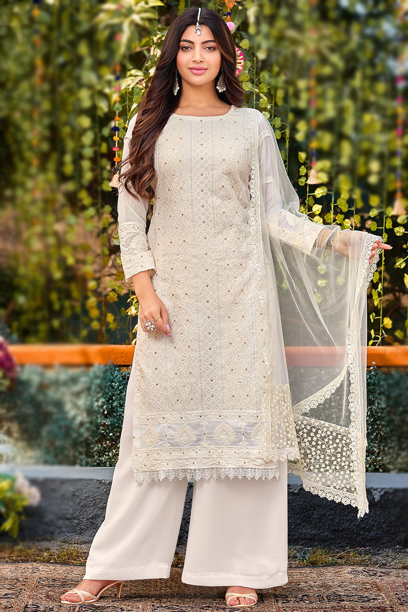 White plazo suit store