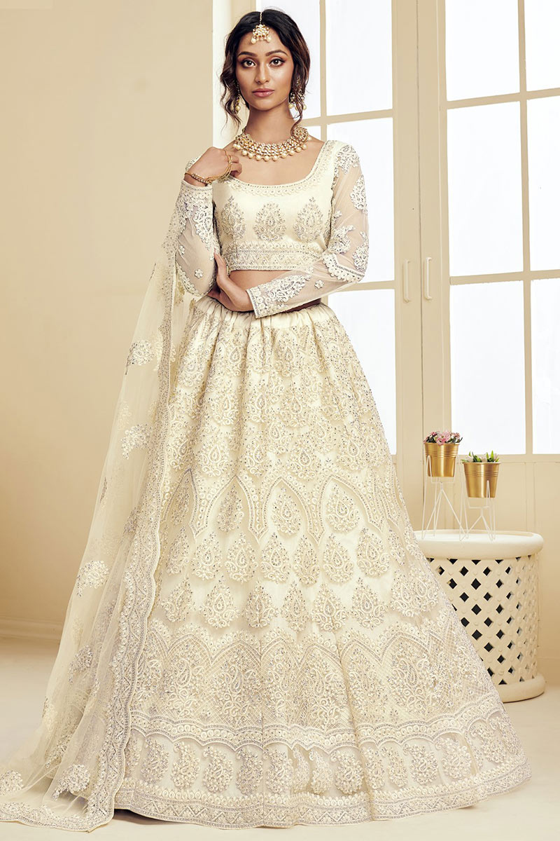 Ivory Net Lehenga With Pearl Work