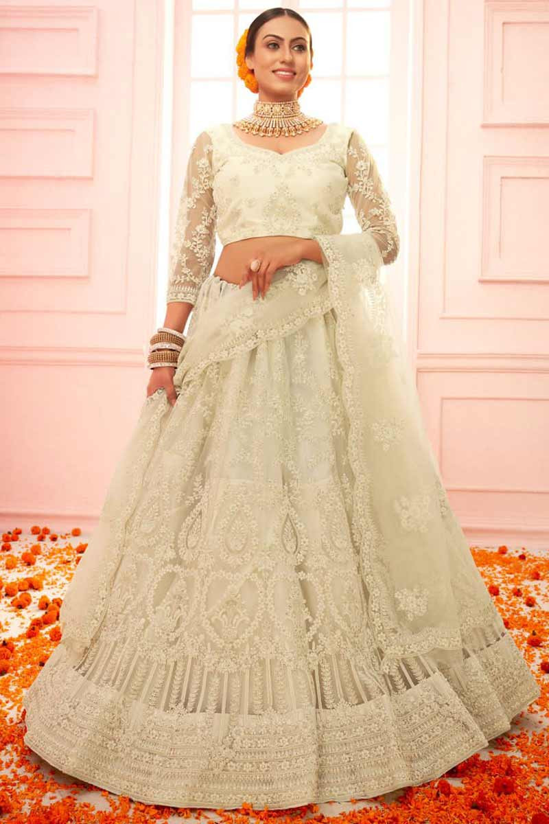 Off-White Silk Designer Lehenga Choli | Wedding lehenga designs, Organza  lehenga, Lehenga choli online